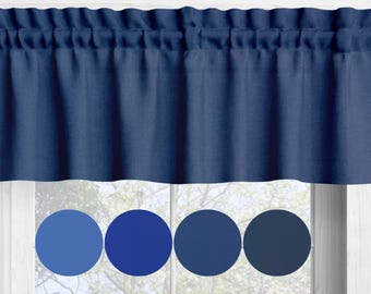 Solid Dark Blue Cotton Valances, Custom Sizes