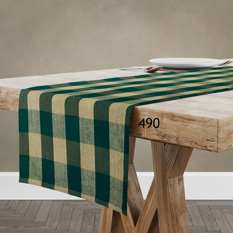 Table Runner Placemats Green Tan Plaid Check Solid / Rustic Etsy