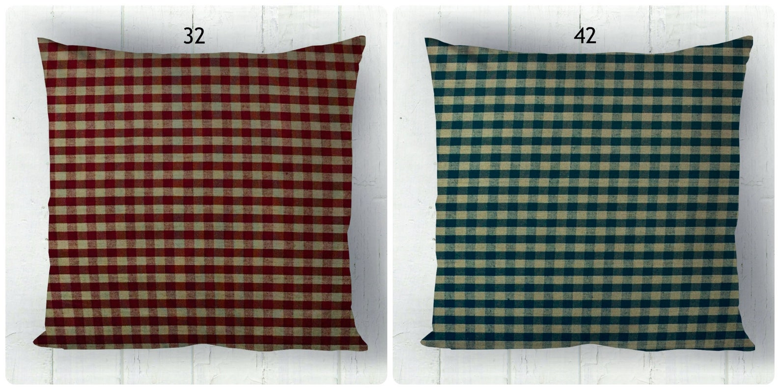 Red and Green Pillow Covers Plaid Check Solid / Homespun Etsy