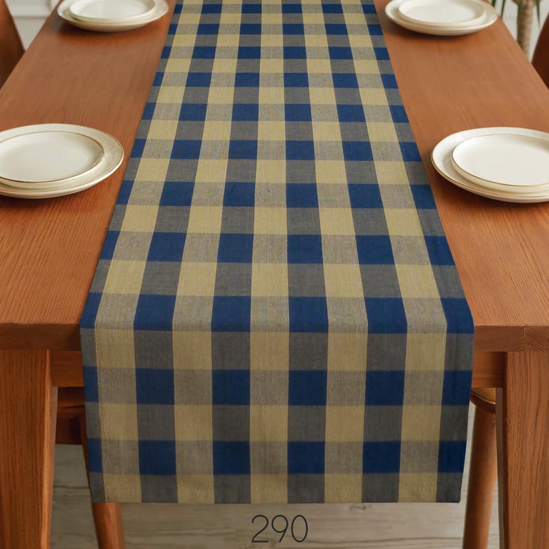 Blue & Tan Table Runner: Country Rustic Decor, Placemats and Napkins