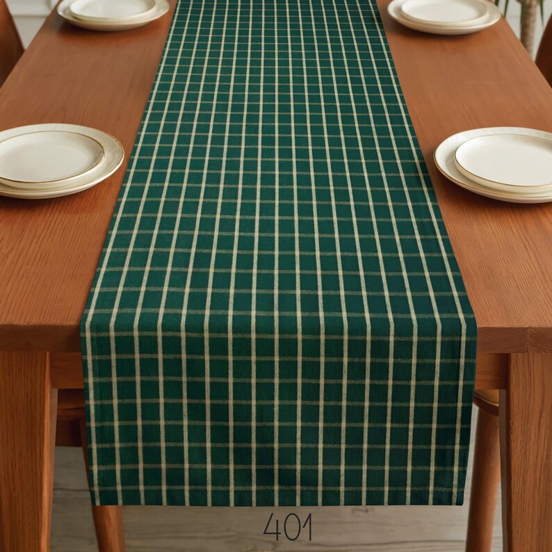 Green & Tan Plaid Table Runner: Farmhouse Style, Placemats and Napkins