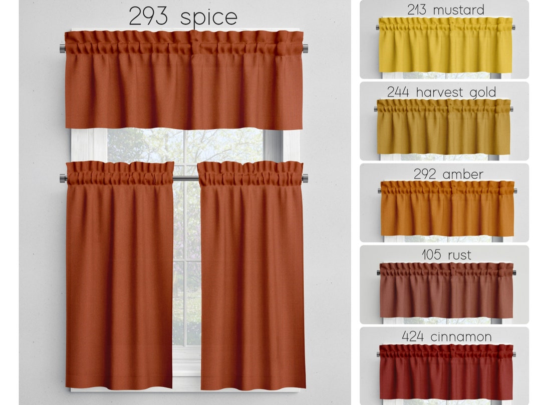 Solid Color Valances Cafe Curtains Mustard Yellow Orange Rust Etsy