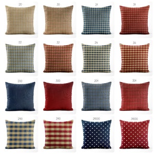 Red, Dark Navy Blue, and Tan Pillow Covers Decorative Americana Rustic Country Farmhouse, Euro Sham Pillowcase Plaid Check Star Solid