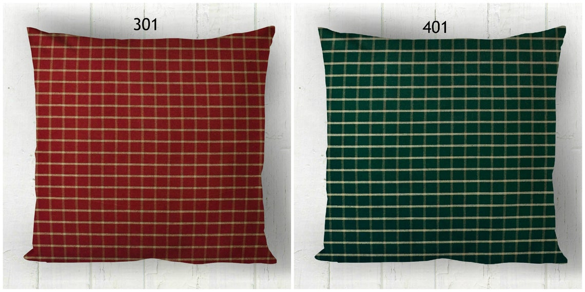 Red and Green Pillow Covers Plaid Check Solid / Homespun Etsy