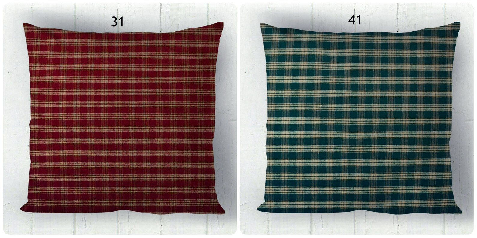 Red and Green Pillow Covers Plaid Check Solid / Homespun Etsy