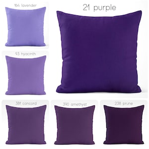 Solid Purple Pillow Covers Lavender to Dark Eggplant USA Handmade Modern Contemporary Bedroom Euro Sham Pillowcase Lumbar Square