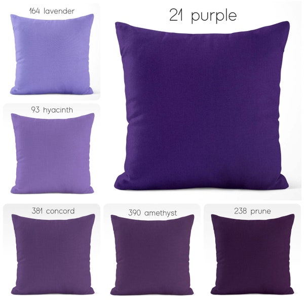 Solid Purple Pillow Covers Lavender to Dark Eggplant USA Handmade Modern Contemporary Bedroom Euro Sham Pillowcase Lumbar Square