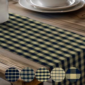 Black & Tan Plaid Table Runner: Primitive Farmhouse Style, Placemats and Napkins