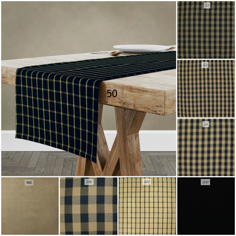 Black & Tan Table Runner Placemats Napkins Plaid Check Solid Etsy