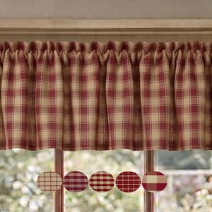 Red & Tan Plaid Valances: Rustic Farmhouse Window Topper