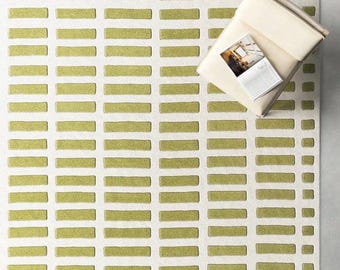 Hand Tufted Olive Green Wool Rug | Geometric Block Pattern Area Rug | Modern Minimalist Living Room Rugs | 5x7 | 5x8 | 6x9 | 7x10 | 8x10