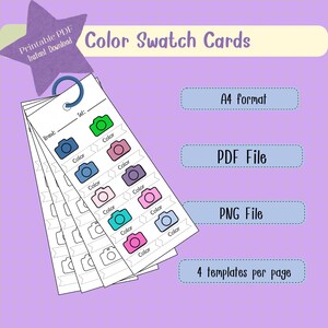 Camera Blank Swatch Card Template, Printable Swatch Chart, Marker Palette Sheet, Digital Download /A4