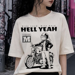 Hell Yeah Susie Kris Deltarune Shirt | Gothic Motorbike Tee | Retro Indie Gamer T-Shirt | Monochrome Vintage Manga Style Top | Harajuku Wear