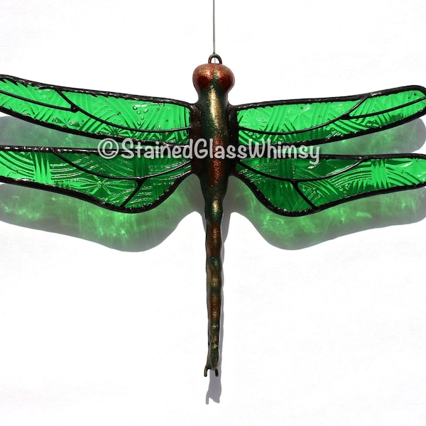 Celtic Knot Dragonfly Suncatcher, Emerald Green Stained Glass, Celtic Dragonfly, St. Patricks Day Green Dragonfly, Irish Celtic Dragonfly