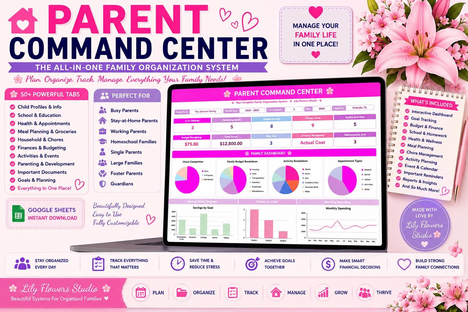 Parent All in One Task Tracker and Planner Command Center Using Google ...