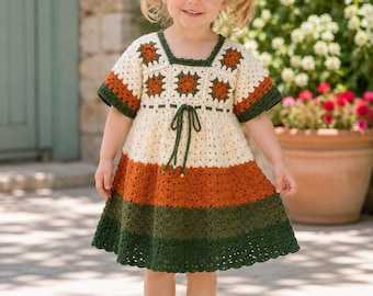 Baby Girl Crochet Dress Pattern PDF, Granny Square Summer Outfit, Different sizes