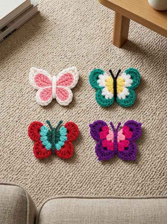 Butterfly Crochet Bundle PDF | 4-in-1 Applique Set | Beginner Crochet Pattern | Instant Download