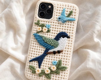 Bird Crochet Phone Case Pattern, DIY Floral Phone Cover, Amigurumi Design PDF