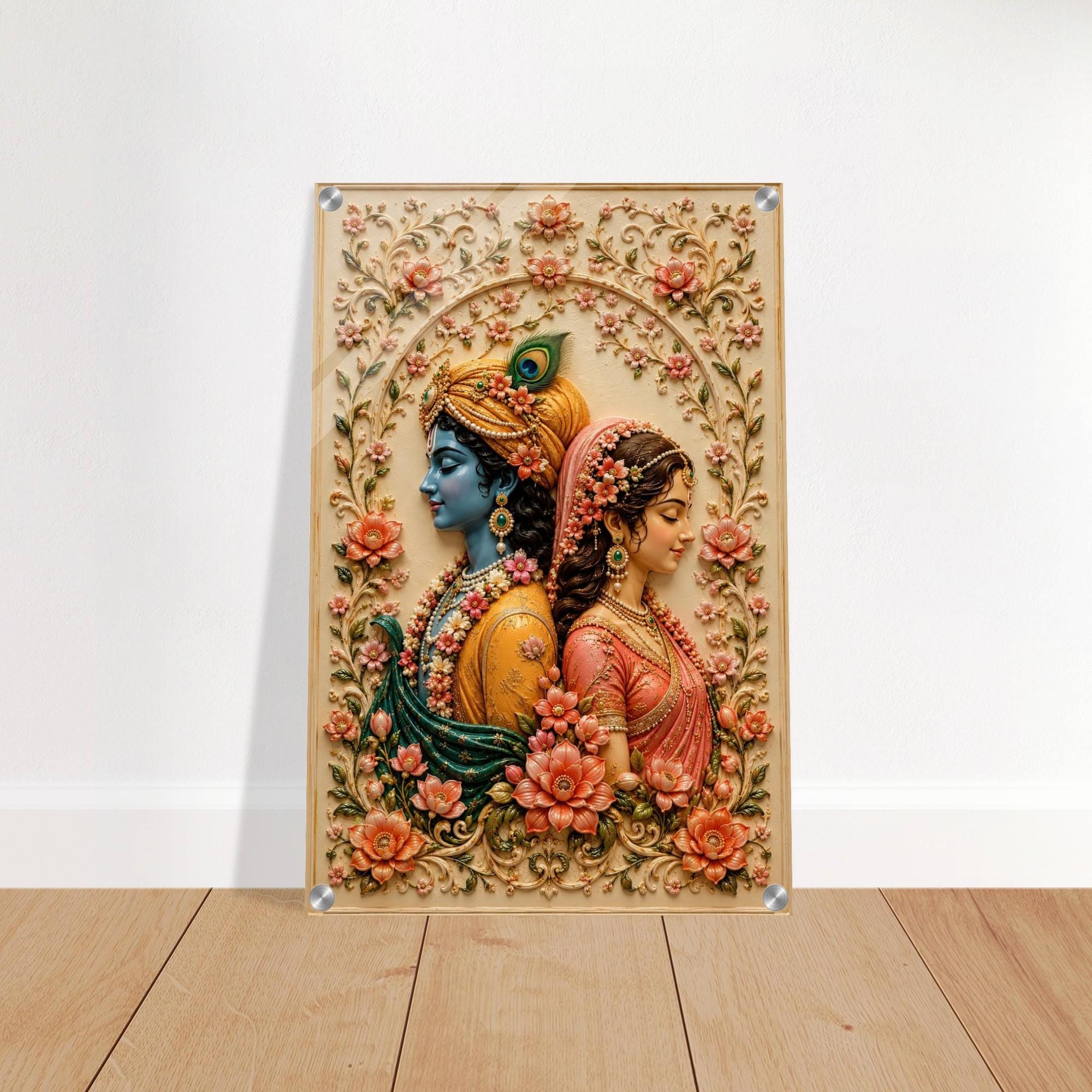 Radha Krishna - Divine Lovers 3D Mural Wall Art, Spiritual Home Decor