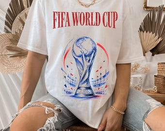 Gráfico del trofeo de la Copa Mundial de la FIFA, arte vintage para aficionados al fútbol (descarga digital)