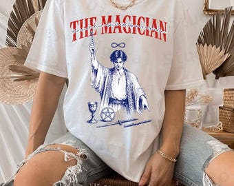 Carta del Tarot del Mago PNG, Arte Lineal Vintage Indigo, Ilustración Mística (Descarga Digital)