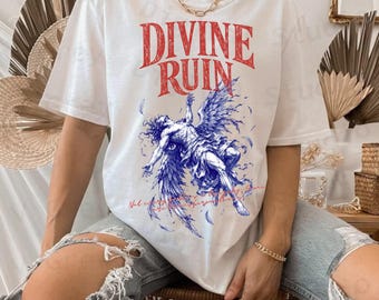 Ángel caído PNG, diseño de camiseta estilo academia oscura gótica, ilustración celestial vintage (descarga digital)