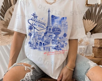 Desenho da Las Vegas Strip para impressão | Placa de boas-vindas, Torre Eiffel, Caesars Palace (Download digital)