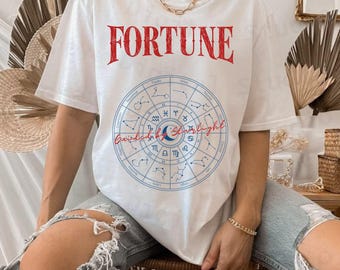 Diseño de la Rueda del Zodiaco de la Fortuna, Estampado de Camiseta Boho Celestial (Descarga Digital)