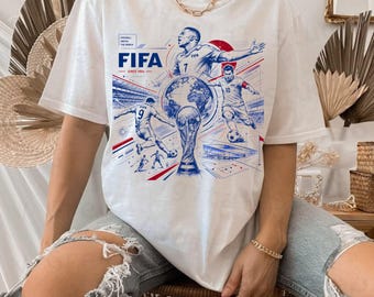 Gráfico de la Copa Mundial de la FIFA, ilustración vintage de un trofeo de fútbol (descarga digital)