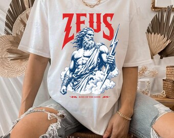 Zeus Greek God Vintage T-Shirt Design PNG, Mythology Shirt Graphic, King of the Gods Lightning Artwork, Retro Engraving, Digital Download