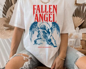 Gefallener Engel Gothic T-Shirt Design, Distressed Angel Statue Kunst (digitaler Download)