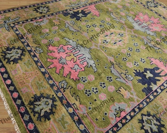 Olivgrün Rosa Teppich mit Blumenmuster Traditioneller Orientalischer Teppich für Wohnzimmer Eleganter Schlafzimmer Bodenteppich Luxus Wohnkultur Statement Teppich