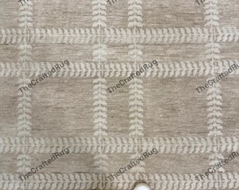 Beige karierter Bereich Teppich Neutral Geometrischer Teppich für Wohnzimmer Modernes Gittermuster Bodenteppich Zeitgenössischer Schlafzimmer Teppich Weicher neutraler Teppich
