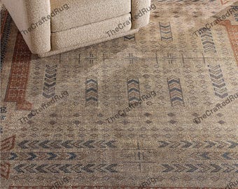 Tribal Hand Knotted Wool Rug Rustic Earth Tone Area Rug Southwestern Inspired Artisan Carpet Decorative Home Floor Accent Decor Hallway Rug