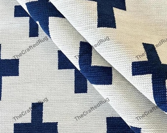 Teppich Blaues Kreuz Muster Wollteppich Handgeknüpft Wollteppich Design Designerteppich 30x40