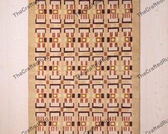 Handgeknüpfter Geometrischer Wollteppich Beige Geometrischer Teppich Boho Wohnzimmer Teppich Neutral Wohndekor Benutzerdefinierter Luxus Bodenteppich