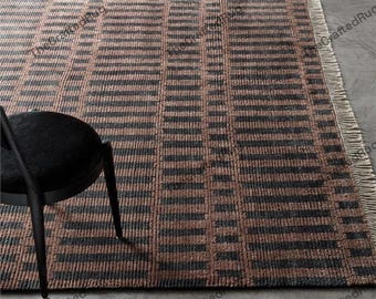 Modern Brown and Charcoal Striped Area Rug Minimalist Linear Pattern Carpet for Living Room Bedroom Office Contemporary Rug Custom Size Rug