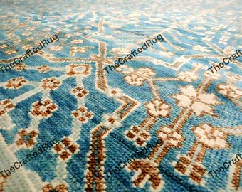 Himmelblauer Teppich mit Blumenmuster Traditioneller Orientteppich für Wohnzimmer Eleganter Schlafzimmer Bodenteppich Weicher neutraler Luxus Wohnkultur Akzentstück