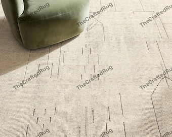 Abstrakter Skandinavischer Wollteppich Handgeknüpfter Teppich Handgeknüpfter Teppich Minimalistischer Ivory Beige Teppich 230x300