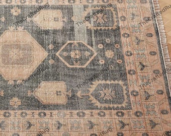 Nomadic Hand Knotted Wool Rug Tribal Geometric Area Carpet Rustic Beige Black Artisan Floor Decor Southwestern Inspired Home Accent Decor