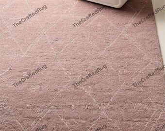 Handgeknüpfter Wollteppich Blush Pink Geometrische Rauten Design Luxus Plüsch Teppich Modernes Schlafzimmer Dekor Weich Neutral Wohnzimmer Hausinterieur