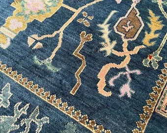 Marine-Blauer orientalischer Teppich mit Blumenmuster dekorativer traditioneller Teppich für Wohnzimmer Stilvolles Schlafzimmer Teppich Elegante Erklärung Hauptdekoration Dekor