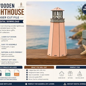Wooden Lighthouse Laser Cut File | Lighthouse Model SVG DXF CDR | Nautical Decor Cnc Pattern | Diy Wooden Lighthouse | Digital Download