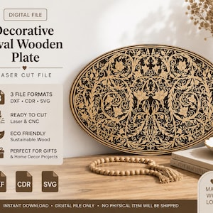 Decorative Oval Wooden Plate SVG | Baroque Wall Art Laser Cut File | Victorian Ornament DXF CDR SVg | CNc Scrollwork Panel Pattern