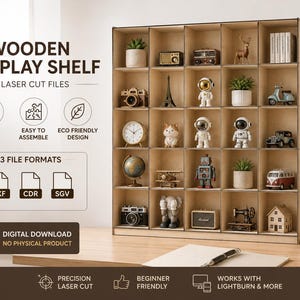 Laser Cut Wooden Display Shelf SVG | Cubby Display Organizer CNc Plans | Diy Storage Rack DXF CDR Files | Digital Download