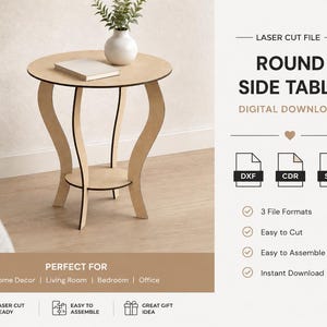 Laser Cut Round Side Table SVG DXF CDR, Wooden End Table Plans, CNc Furniture Template, Diy Plant Stand Digital Download