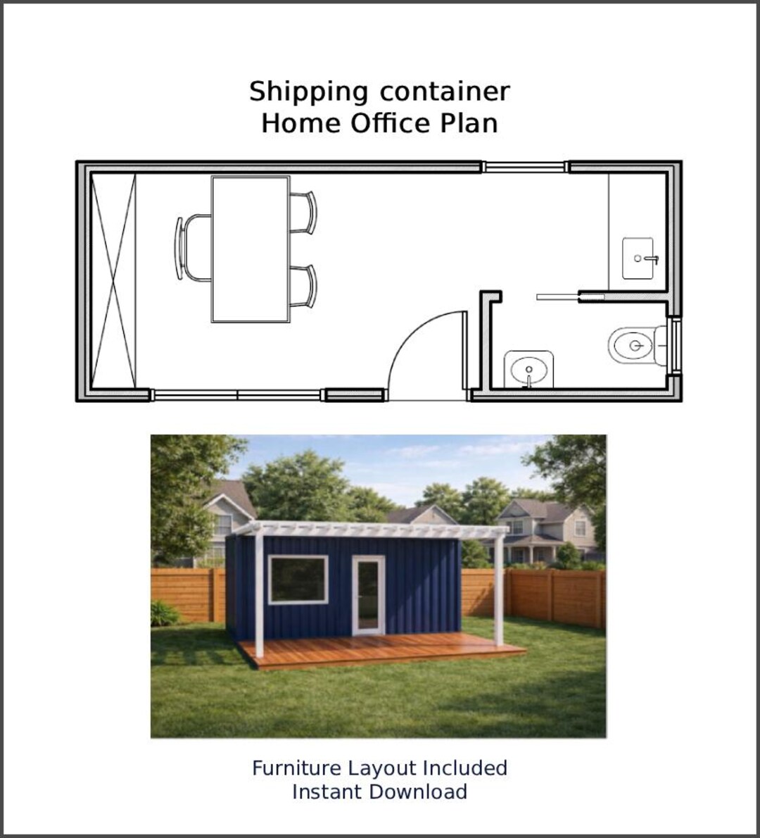 Shipping Container Home Office Plan - 14sqm ADU - Instant Download PDF ...