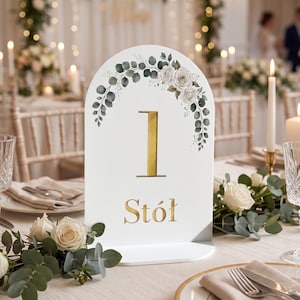 Numerki na stół weselny - numery stołówa na ślub - złoto - glamour - boho - trouwtafelnummers - goud - boog - trouwborden