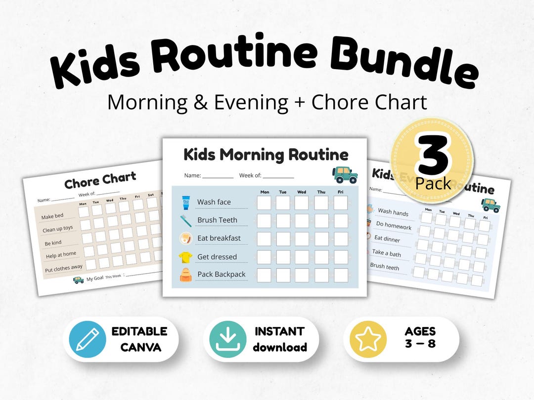Editable Kids Routine Chart Bundle Car Truck Vehicle Theme Morning ...