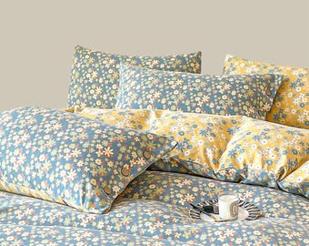 Vintage Floral Cotton Double Gauze Bedding Set,4 Piece Duvet Cover, Soft Cotton Bedding, Cottagecore Bedroom Decor, Spring Bedding